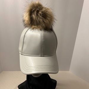 hats, scarfs, leather cap with fur ball on top (removable ball)